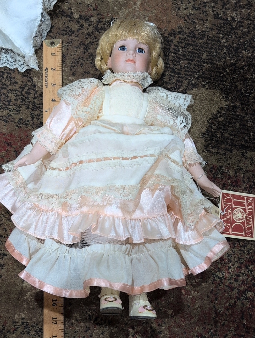 Porcelain Doll in Cream and Light Pink Dress